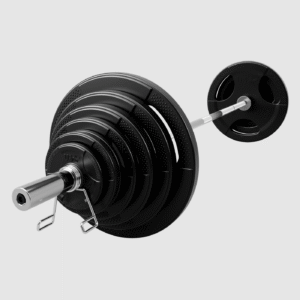 300 Lbs Olympic Rubber Encased Plate Set; Gob-86 Bar & Tozc-1/2 Spring Collars Included