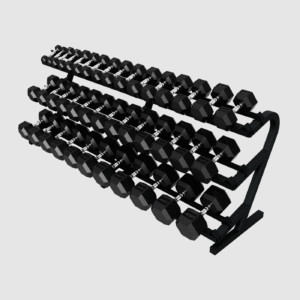 Rubber Db Set 5Lb Through 100Lb, In 5Lb Jumps W Horiz 3 Tier Dbl Rack