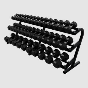 3 Tier Rail Rack W/ 20 Pr Rubber Vertical Dbs