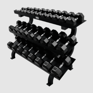 Urethane Db Set 5Lb-75Lb, 5Lb Jumps W Horiz 3 Tier Shelf Rack