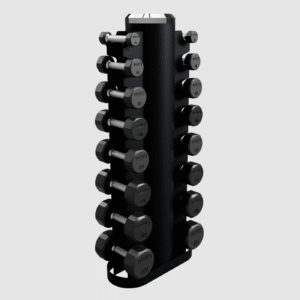 12 Sided Rubber Encased Dumbbell Set With Vertical Storage Rack - 5-25Lbs.