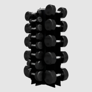 12 Sided Rubber Encased Dumbbell Set With Veritcal Storage Rack - 3-50Lbs.