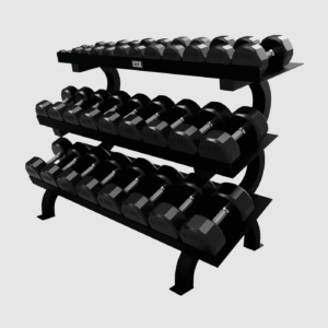 12 Sided Rubber Encased Dumbbell Set With Vertical Storage Racks - 5-75Lbs.